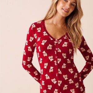 La Vie en Rose Teddy Bear Print Long Sleeve Romper